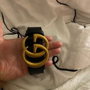 Gucci Black Belt with Gold GG Buckle